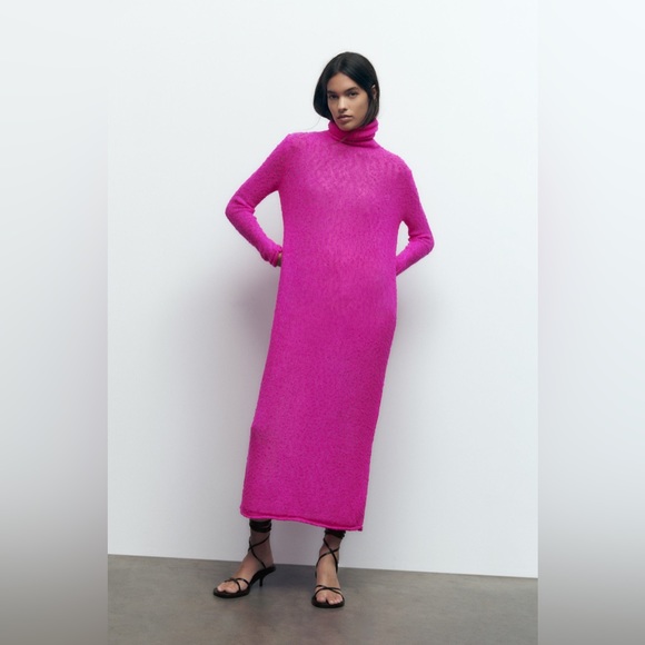 Zara Dresses & Skirts - Hot Pink High Neck Knit Dress